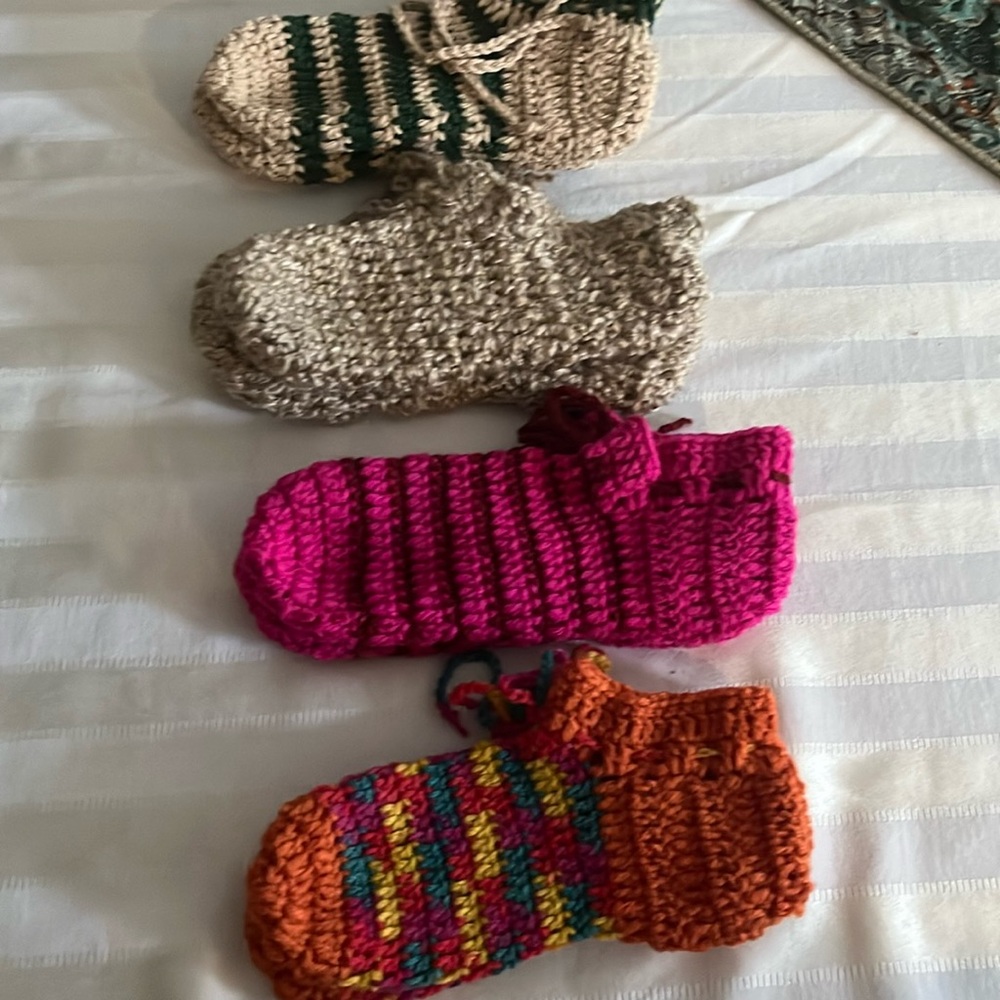 Hand made crocheted socks different color and multicolored